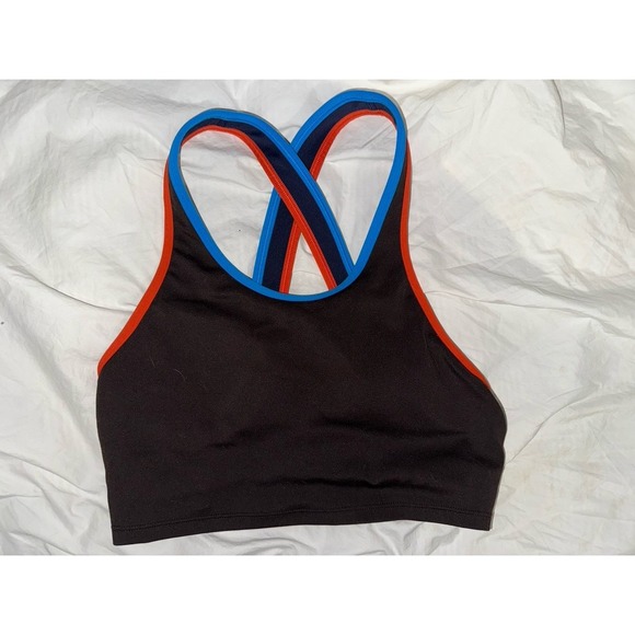 Cotopaxi Mari cross strap sports bra brown w orange / blue contrast trim size XS